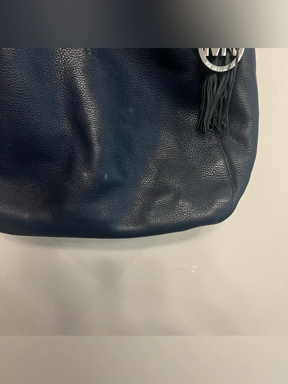 Michael Kors Blue Leather Shoulder Hobo with MK Charm Chain Detail